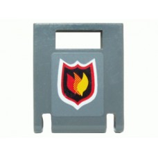 Part 4346pb20 Container, Dark Bluish Gray Box 2 x 2 x 2 Door with Slot and City Fire Logo Badge on Dark Bluish Gray Background Pattern (Sticker) - Set 7942 
